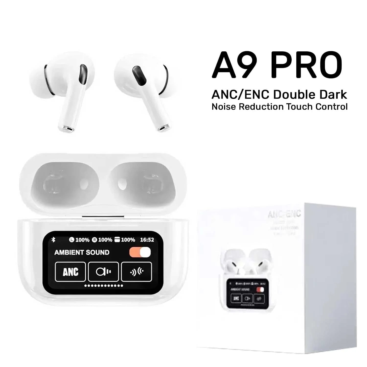 A9 Pro TWS Earbuds - Bluetooth 5.4, ANC, and Touchscreen Control