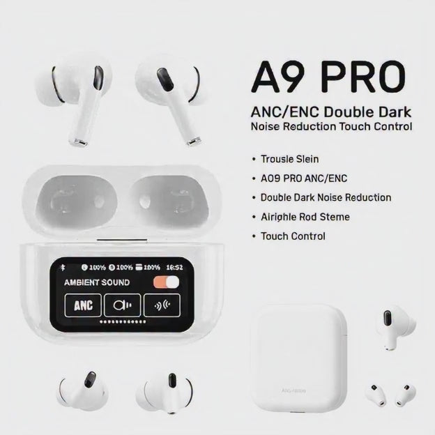 A9 Pro TWS Earbuds - Bluetooth 5.4, ANC, and Touchscreen Control